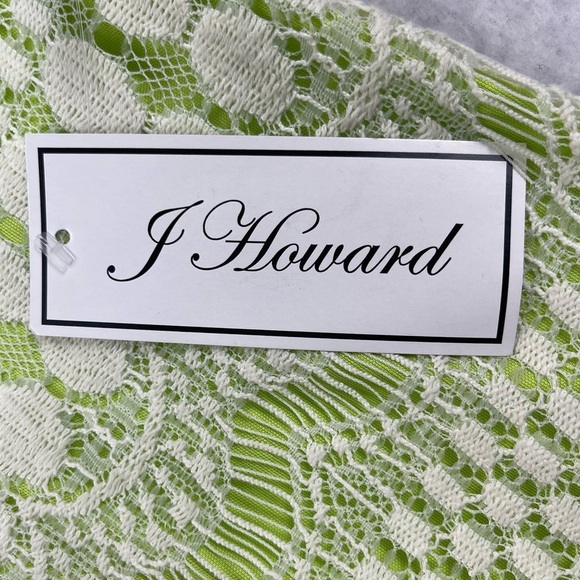 J Howard Dress Womens 10 Kiwi Green Cream Lace Overlay Midi Lined - Picture 12 of 13